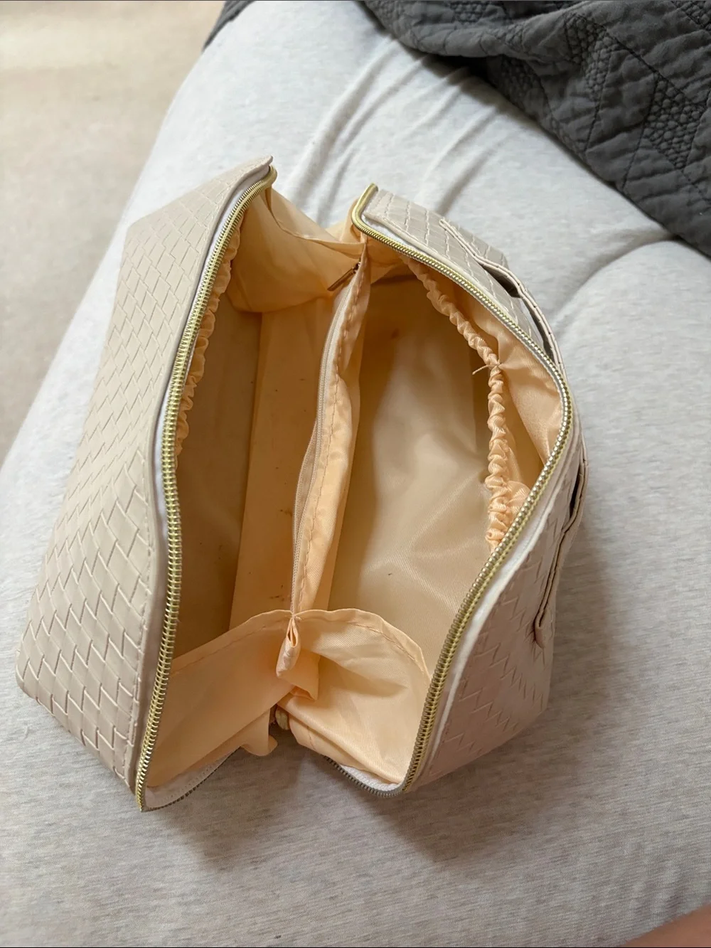 Cream Woven Cosmetic Pouch - Women's Travel Makeup Bag